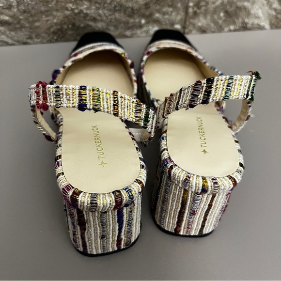 Tuckernuck Tinsley Tweed Multicolor Heels Slingback size 9.5 black toe cap - Picture 5 of 14